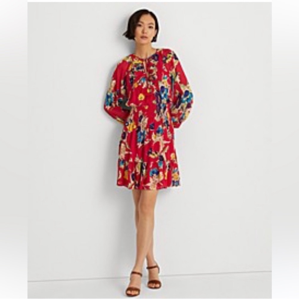 RALPH LAUREN Beautiful Colorful Bright Pink Floral Dress Plus Size 16W Rare NWT
